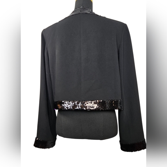 Cinq à Sept Randi Sequin Trim Jacket Black Cropped Blazer Women’s Size 10 - Picture 5 of 12